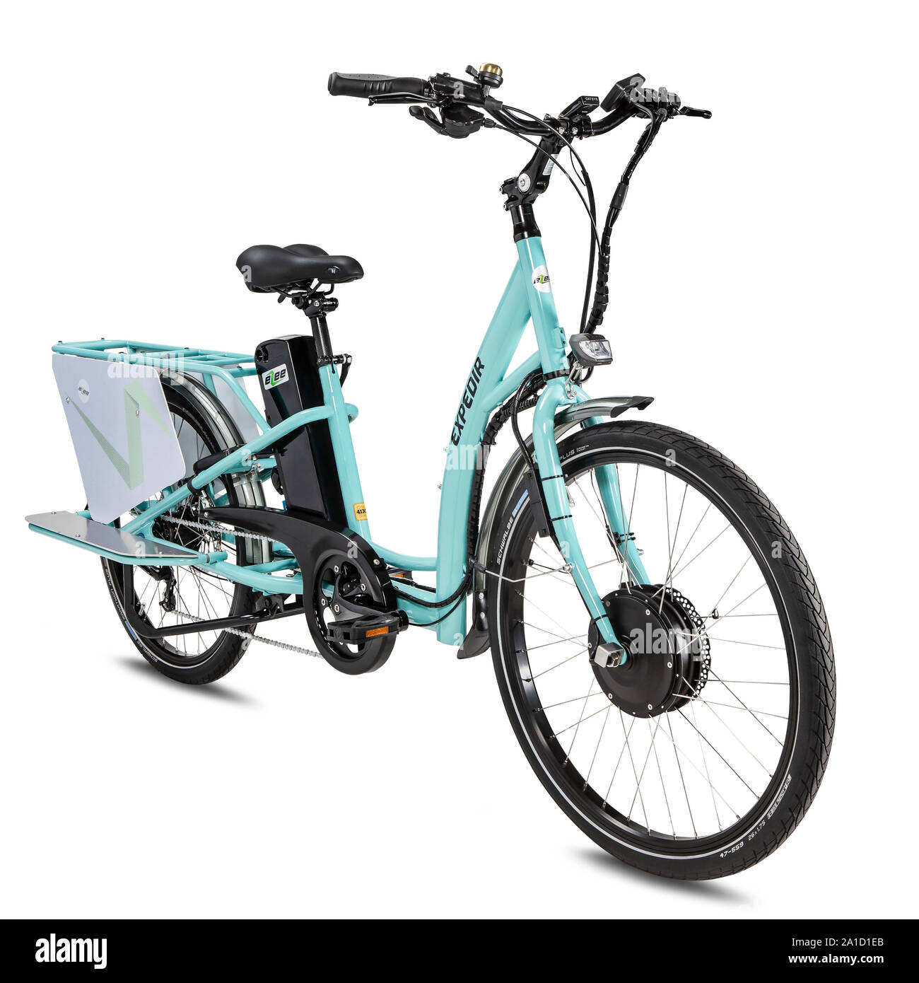 Lo stile del prodotto biciclette elettriche isolate contro uno sfondo bianco. Foto Stock