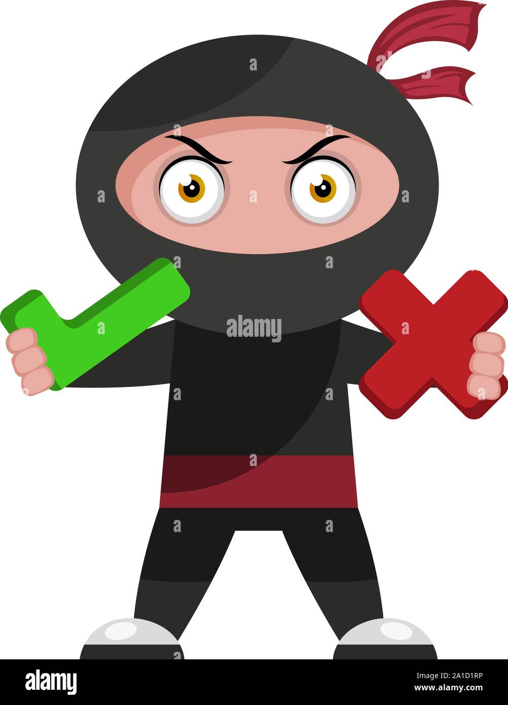 Il ninja con sì e no icona, illustrazione vettore su sfondo bianco. Illustrazione Vettoriale