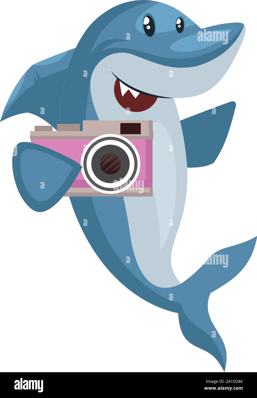 Shark con fotocamera, illustrazione vettore su sfondo bianco. Illustrazione Vettoriale