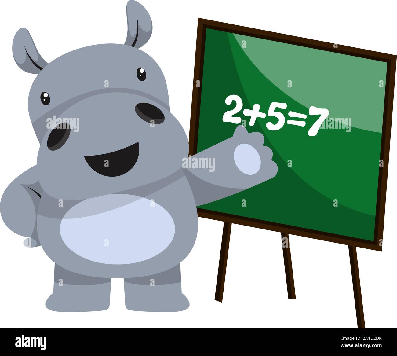 Hippo facendo matematica, illustrazione, vettore su sfondo bianco. Illustrazione Vettoriale