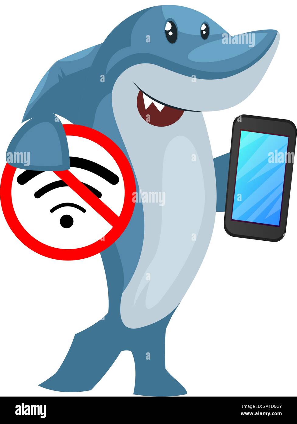 Shark con nessun segnale wifi, illustrazione vettore su sfondo bianco. Illustrazione Vettoriale