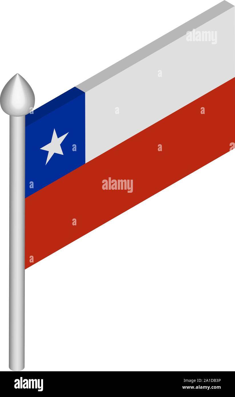 Illustrazione isometrica del pennone con Bandiera del Cile Illustrazione Vettoriale