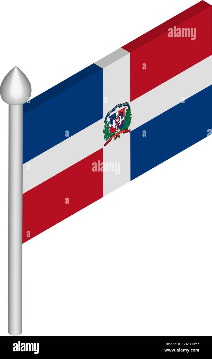 Illustrazione isometrica del pennone con Bandiera della Repubblica Dominicana Illustrazione Vettoriale