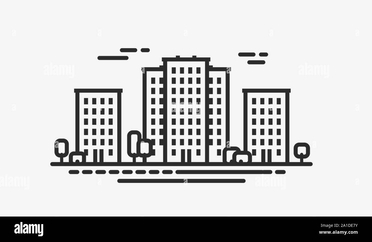 Icona della città. Paesaggio urbano, costruzione, simbolo dell'edificio. Illustrazione vettoriale Illustrazione Vettoriale