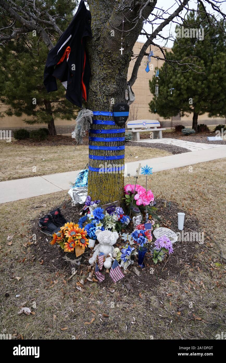 Memoriale di Wisconsin State Trooper officer Trevor J. Casper sorge a nord di Berger Parkway in Fond du Lac, Wisconsin Foto Stock