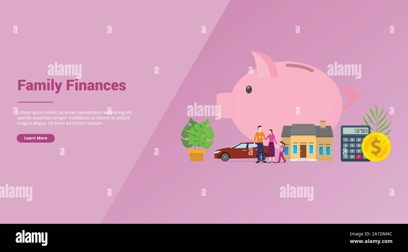 Famiglia di risparmio o di gestione delle finanze per il sito web di un modello o di sbarco banner homepage - illustrazione vettoriale Foto Stock