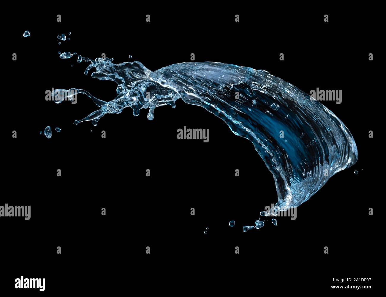Blu acqua splash isolati su sfondo nero Foto Stock
