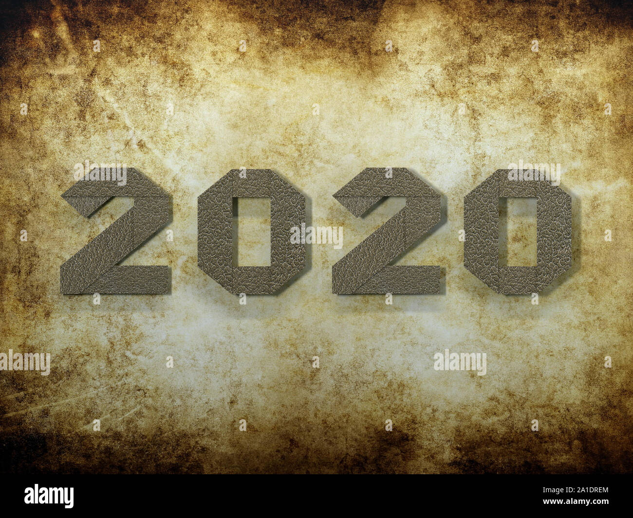 Anno Nuovo 2020 cifre piegato da golden carta decorativa in stile origami su grunge sfondo giallo Foto Stock