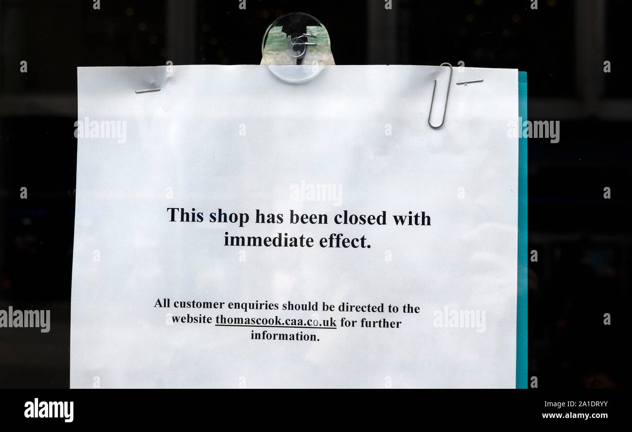 Thomas Cook negozio chiuso in Liverpool dopo il crollo della società Foto Stock