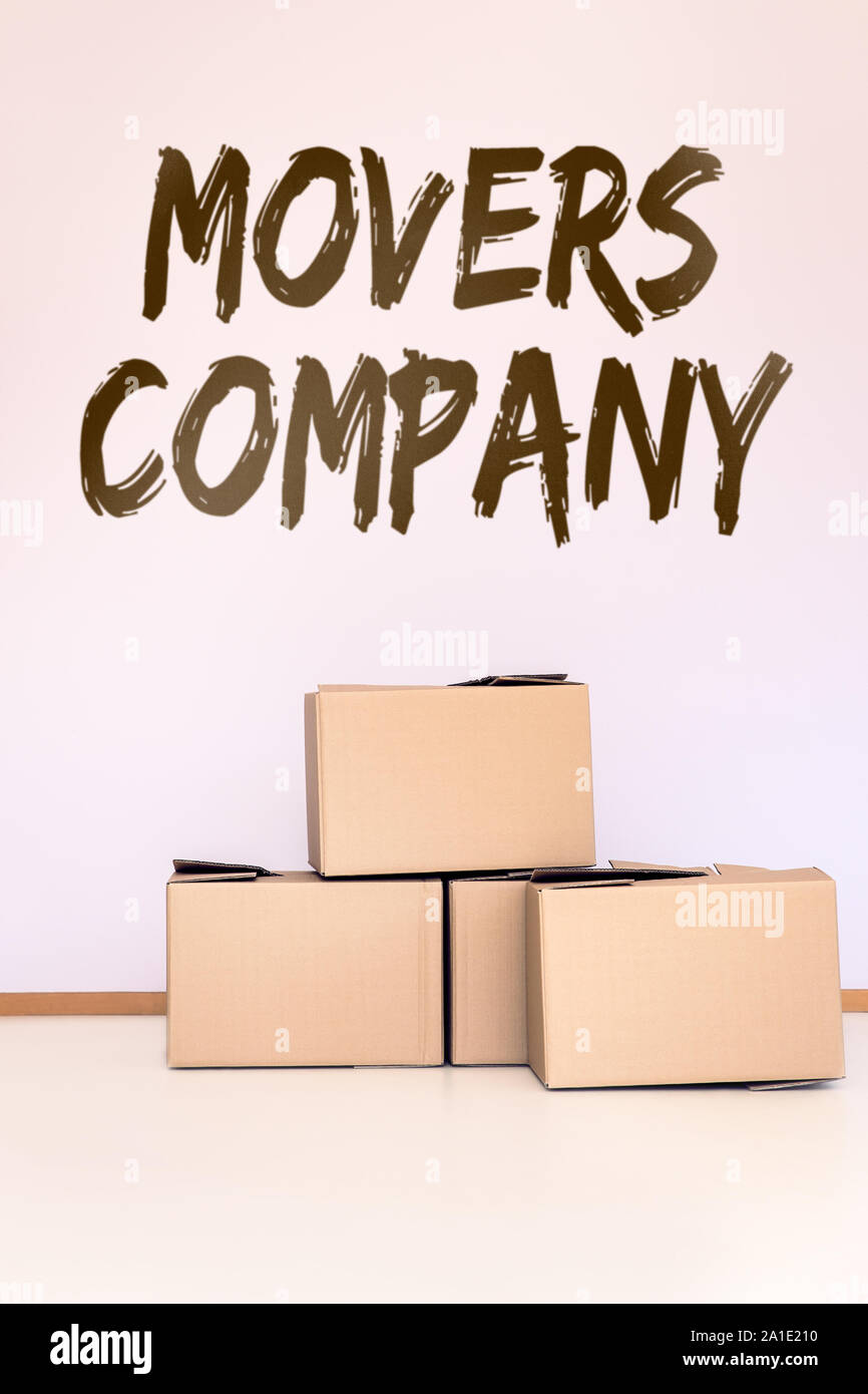 Camera rosa con caselle di testo e movers company Foto Stock