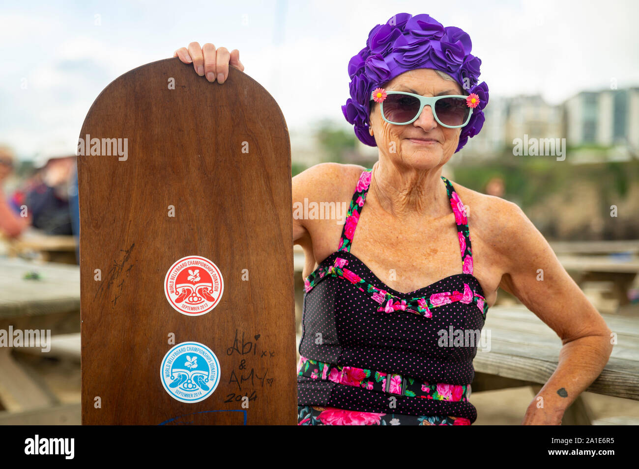 Perranporth, Cornwall, Regno Unito. 08/09/2019. Il mondo del ventre campionati di imbarco ha iniziato sulla bellissima spiaggia a Perranporth in Cornovaglia. Foto Stock