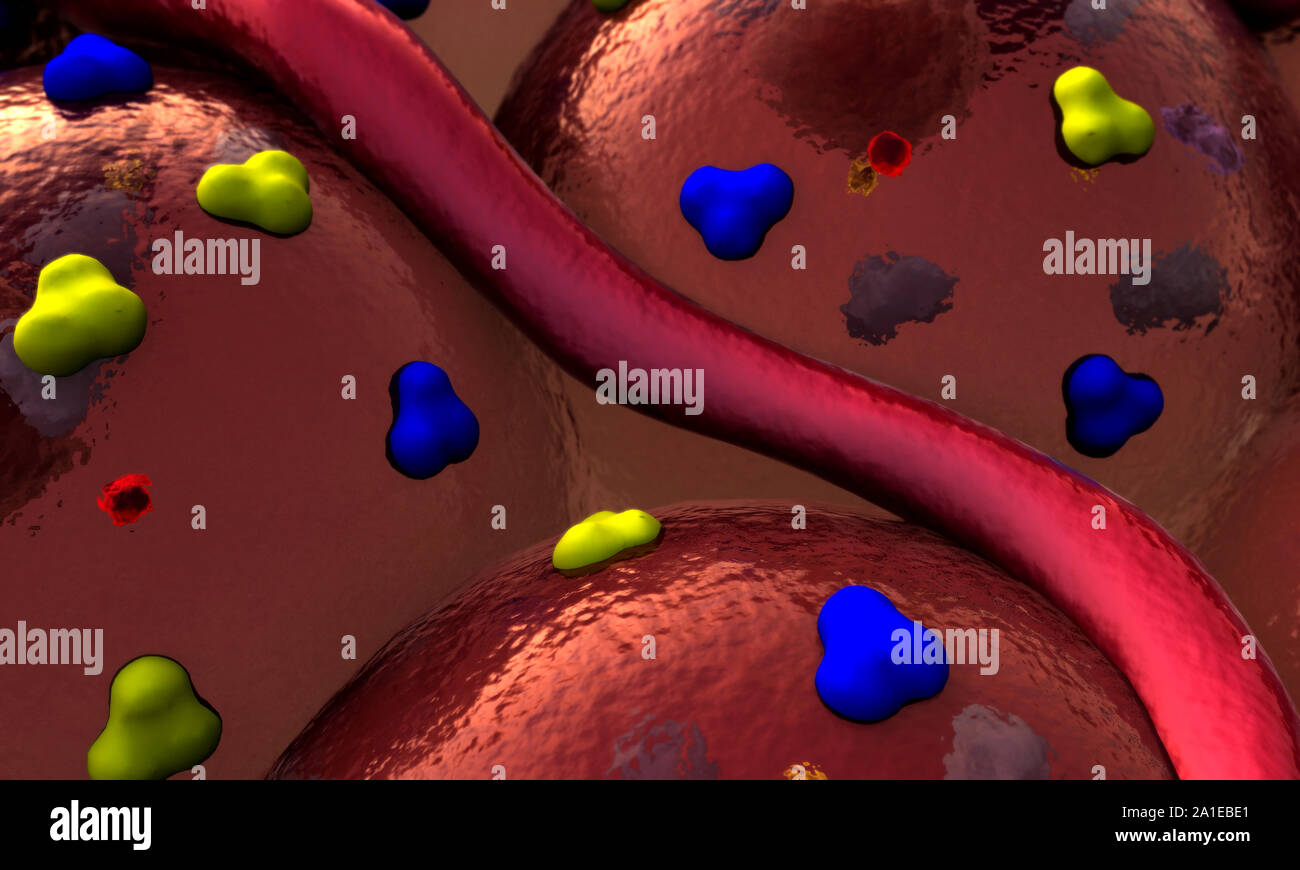 Proteina sulla superficie cellulare, recettori e vena sulla superficie di cellule Foto Stock
