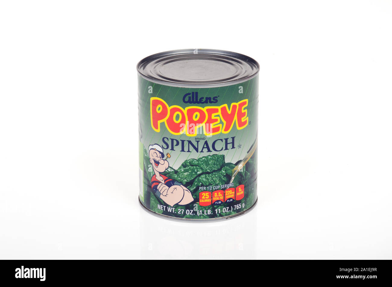 Possibile di Popeye spinaci da Allens su sfondo bianco Foto Stock