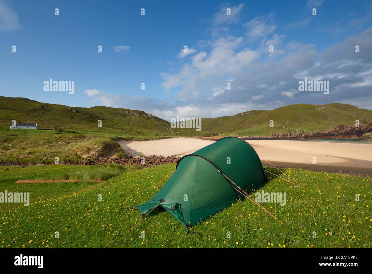 Campeggio selvaggio a Kearvaig Bay, Sutherland Foto Stock