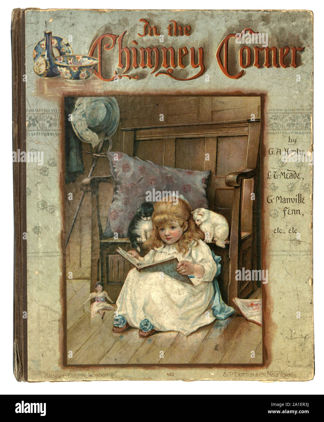 Antica storia per bambini per la copertina del libro del XIX secolo. IN Chimney Corner Foto Stock