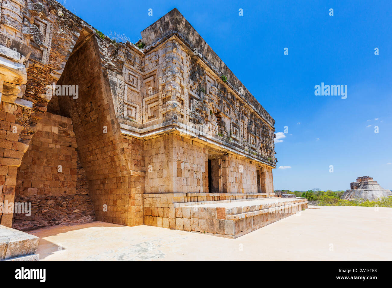 Uxmal, Messico. Palazzo dei governatori, i dettagli nelle antiche città maya. Foto Stock