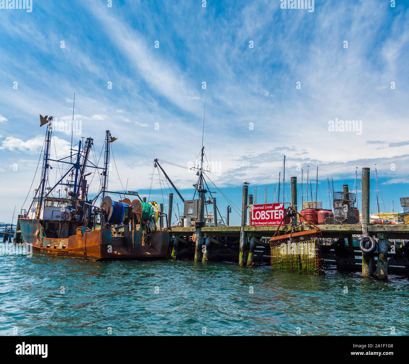 Barca da pesca e Newport Lobster Shack Foto Stock