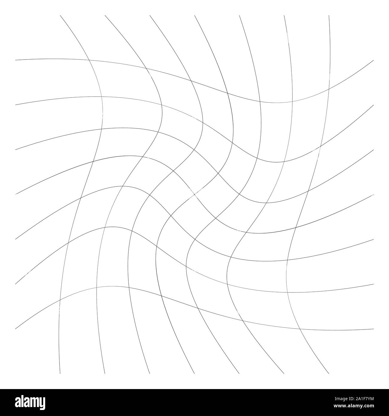 Griglia, mesh di linee con spirale circolare, twist, roll effetto. Whorl, whirl, idromassaggio modello di linee perpendicolari. Motivo a scacchi con rotazione Illustrazione Vettoriale