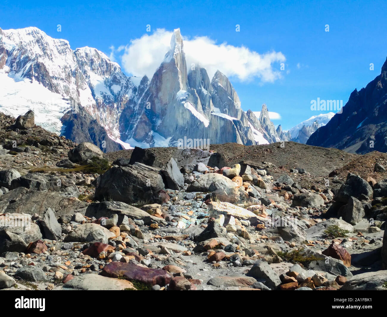 Vista del Mt Fitz Roy e laguna de los Tres in Chalten, Patagonia, Santa Cruz, Argentina Foto Stock