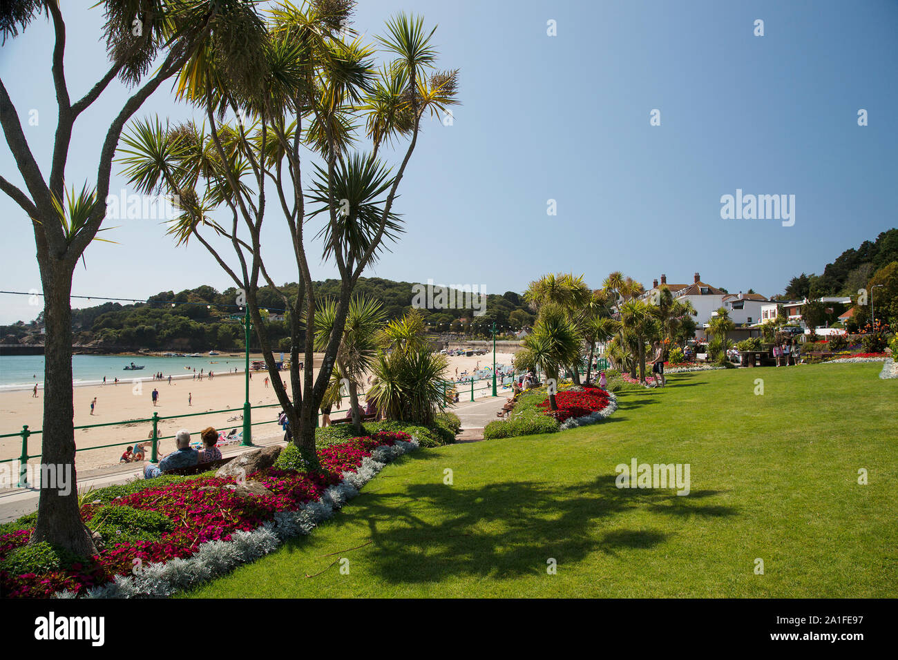 La colorata Winston Churchill Memorial Gardens at St Brelades, Jersey, Isole del Canale Foto Stock