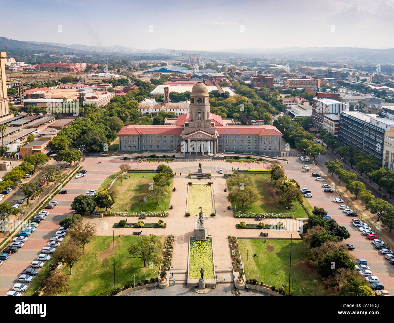 Vista aerea di Tshwane city hall nel cuore di Pretoria, Città Capitale del Sud Africa Foto Stock