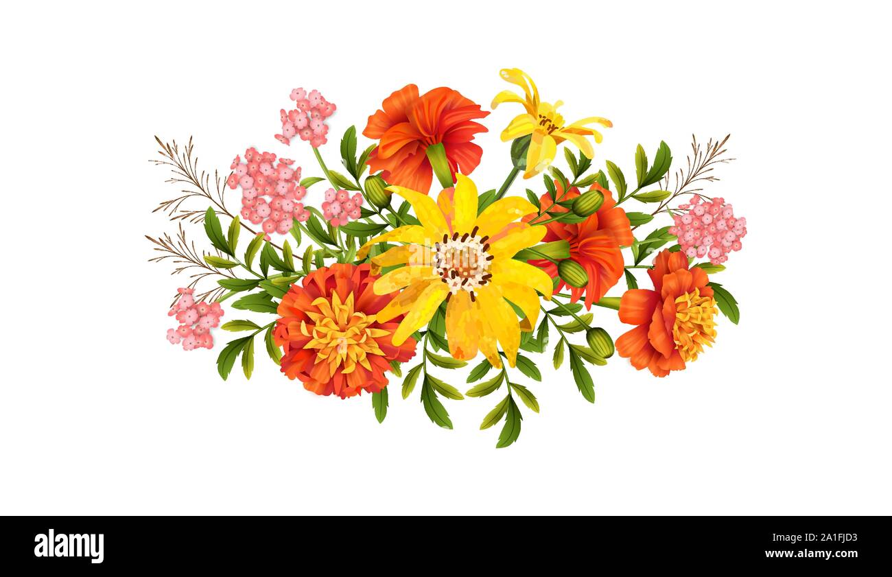 Vector design floreale. Bouquet di fiori autunnali su sfondo bianco Illustrazione Vettoriale