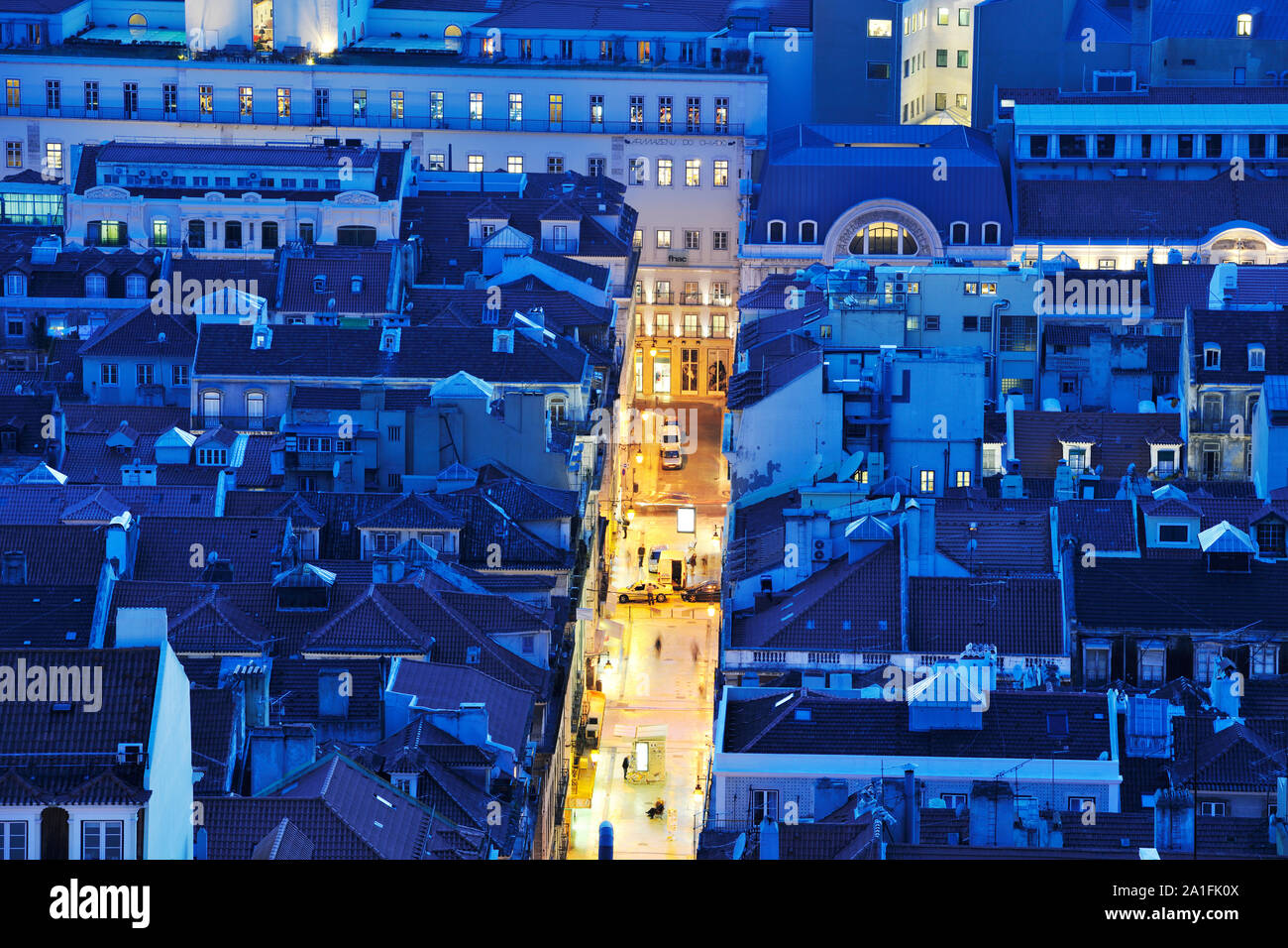 Il centro storico di Lisbona, Baixa, al crepuscolo. Portogallo Foto Stock