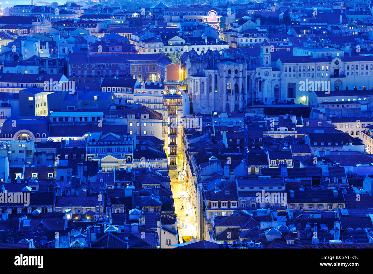 Il centro storico di Lisbona, Baixa, al crepuscolo. Portogallo Foto Stock