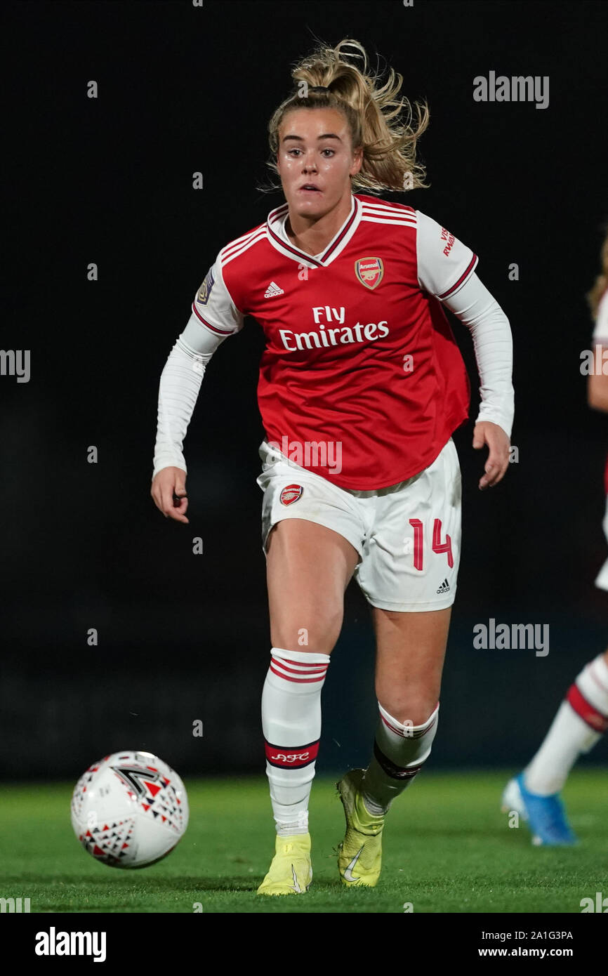 Borehamwood, Regno Unito. 26 Sep, 2019. BOREHAMWOOD, Inghilterra - 26 settembre: Jill Roord di Arsenal sulla palla durante il femminile UEFA Champions League Round 32 match tra FC Arsenal e la Fiorentina FC a Prato Park, il 26 settembre 2019 a Borehamwood, Inghilterra. (Foto di Daniela Porcelli/SPP) Credito: Sport Stampa foto/Alamy Live News Foto Stock