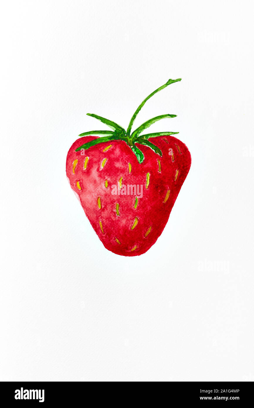 Acquerello Fragole (dipinto a mano; con carta originale di sfondo) Foto Stock