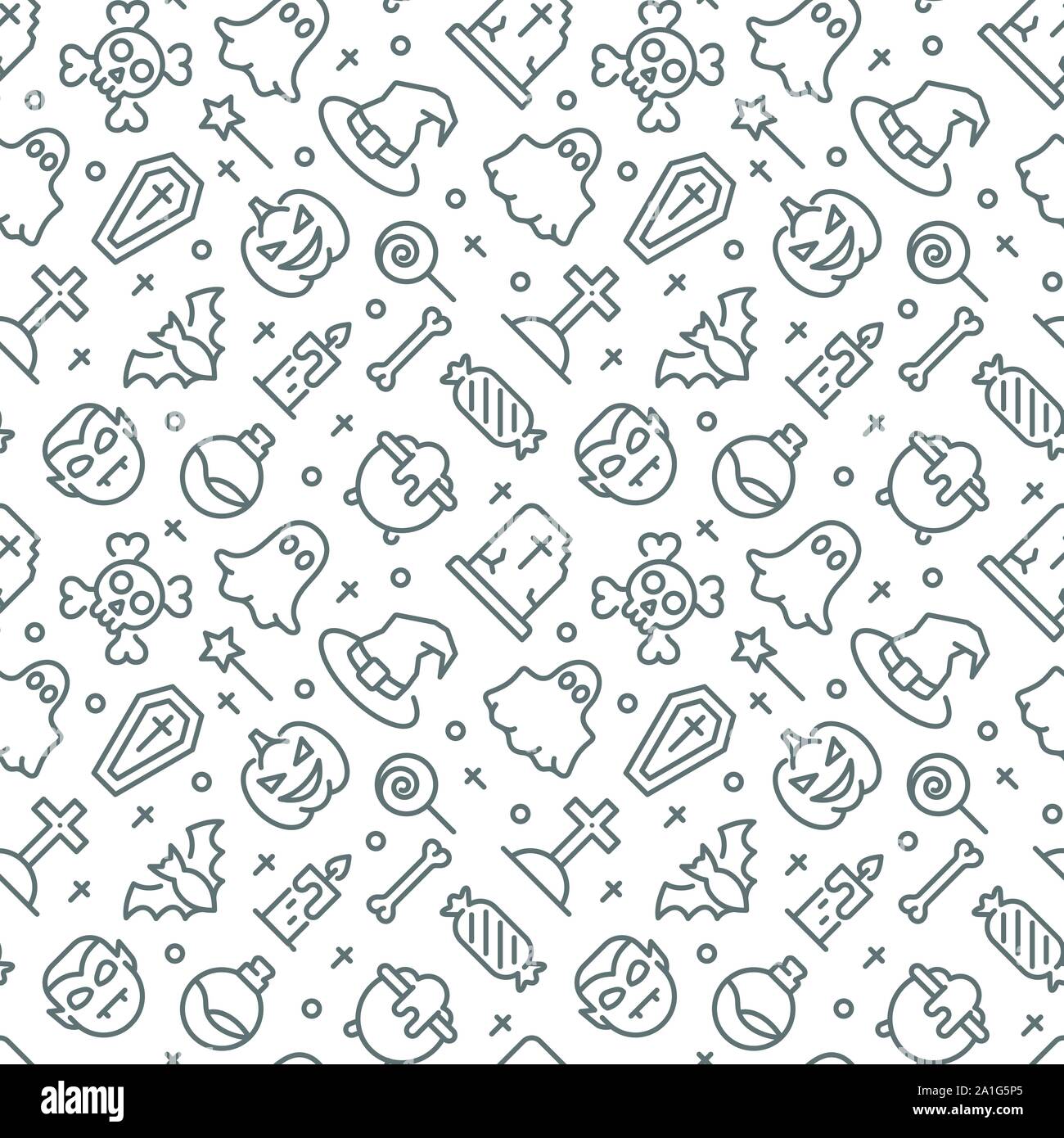 Halloween seamless pattern con linea sottile icone Illustrazione Vettoriale