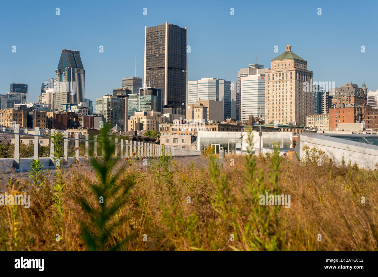 Montreal, CA - 21 Settembre 2019: Montreal Skyline dalla Grand Quay nel vecchio porto Foto Stock