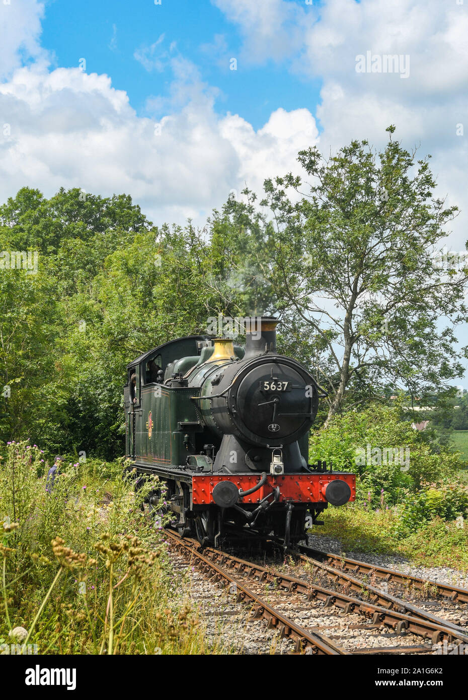 CRANMORE, Inghilterra - Luglio 2019: motore a vapore di punti di incrocio alla fine della linea sulla East Somerset Railway. Foto Stock