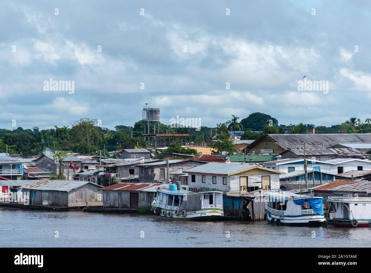 Obersations su una due giorni di viaggio in barca da Manaus a Tefé, il mese di maggio, Rio Solimoes, Amazonas, fine della stagione piovosa,l'Amazzonia, Brasile, America Latina Foto Stock
