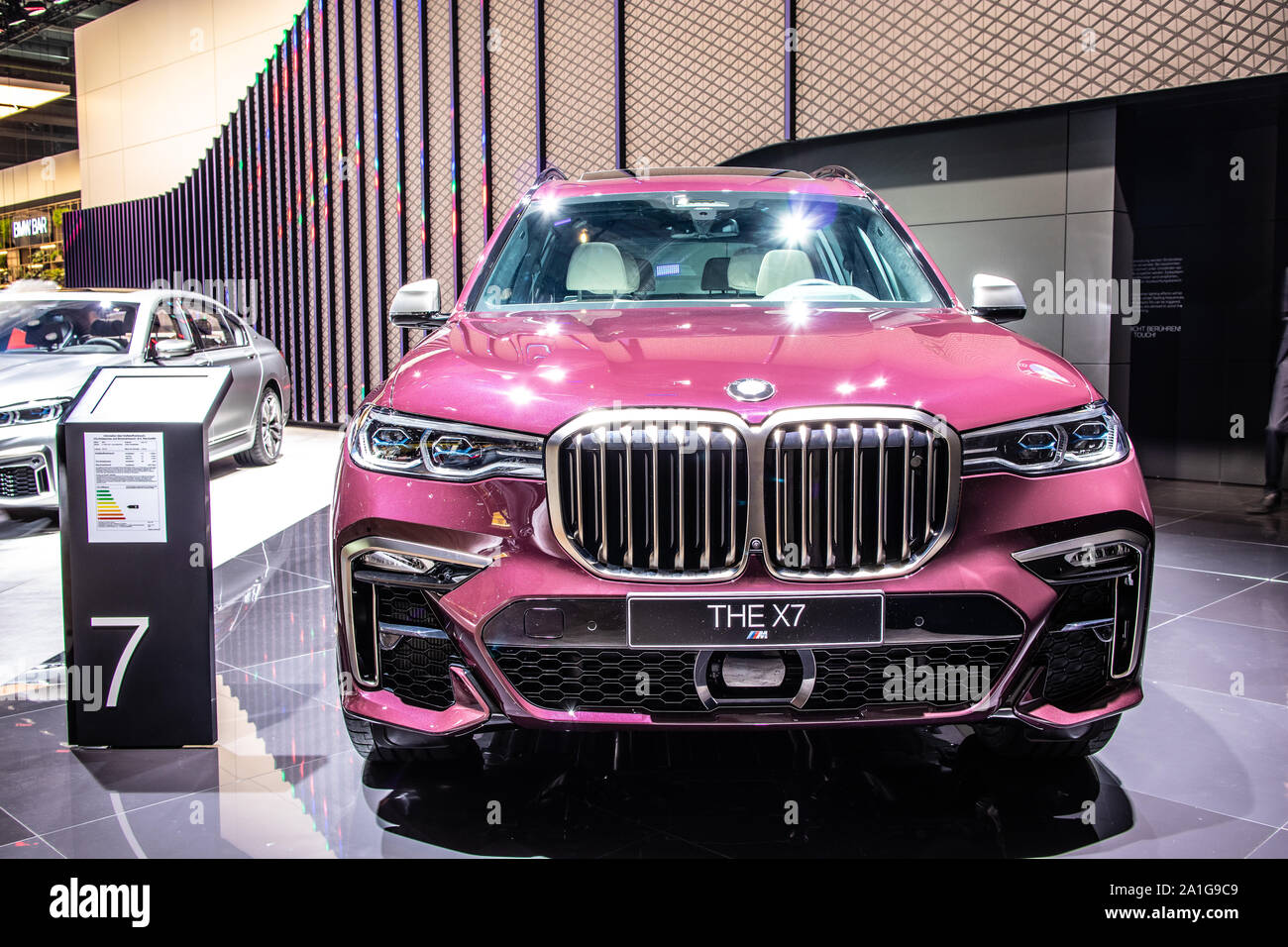 Francoforte, Germania, Sep 10, 2019: tutti i nuovi BMW X7 produzione di auto a IAA, G07 2020 anno modello SUV fabbricati e commercializzati dalla BMW Foto Stock