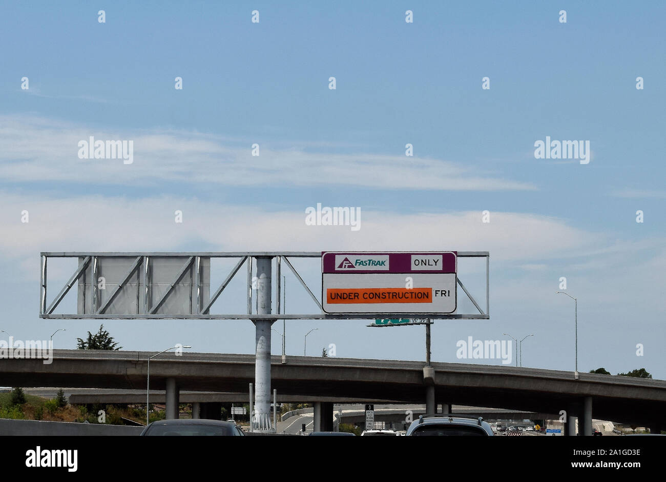 Fastrack corsie a pedaggio in costruzione segno su 88o superstrada nella contea di Alameda, California Foto Stock