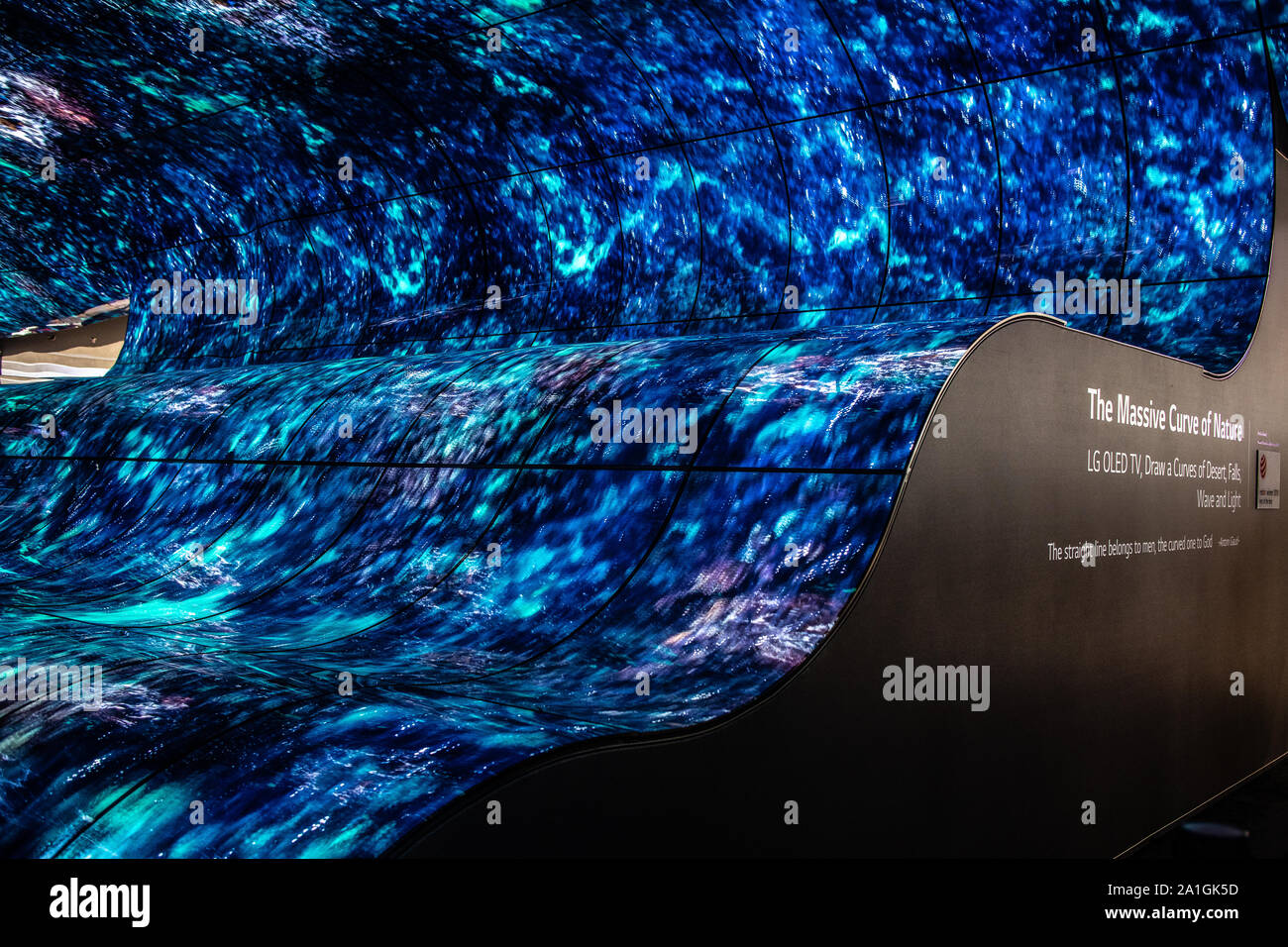 Berlino, Germania, Sep 2019, LG Display OLED Ultra HD HDR10 Smart Premium TV sul display, la grande curva della natura, innovazioni globali mostrano IFA 2019 Foto Stock