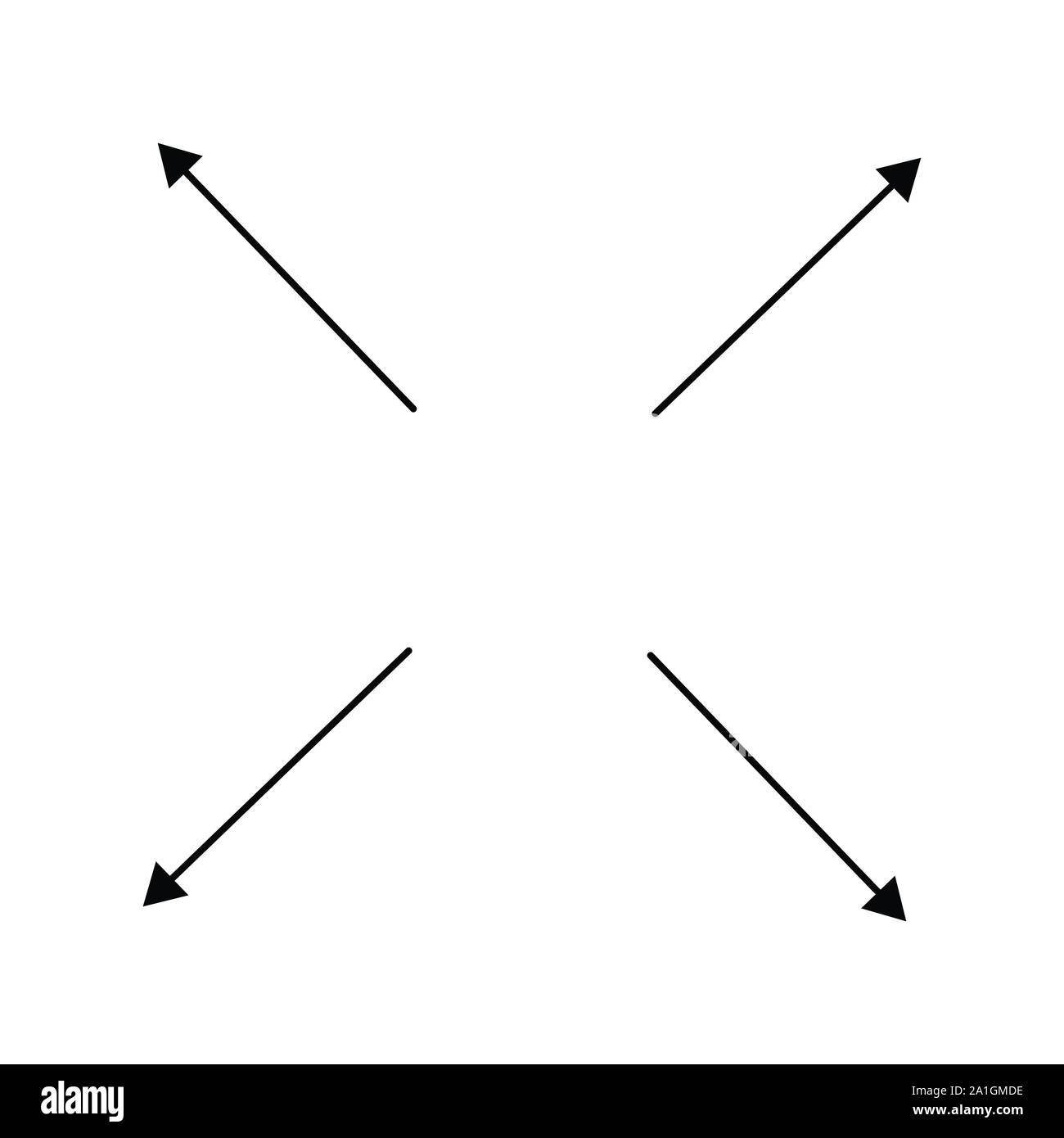 Radiale, frecce radianti per espandere, estendere i temi di esplosione. Divergono, concetto di allineamento dei puntatori circolare illustrazione. A raggiera rigonfiamento, estrusione Illustrazione Vettoriale