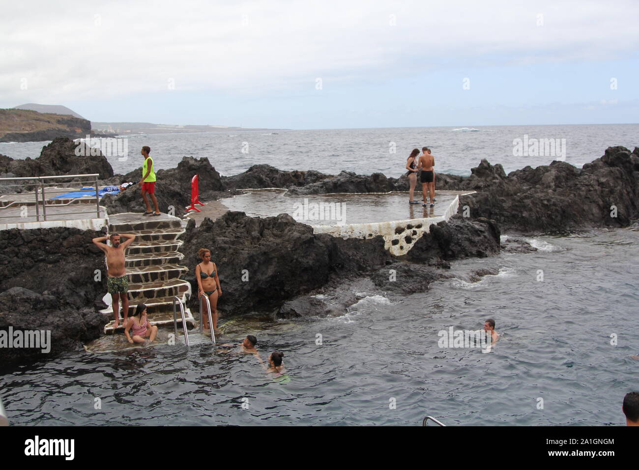 Naturali di origine vulcanica piscine oceano, Garachico, North Shore, isola di Tenerife, Isole Canarie, Spagna 2019 Foto Stock