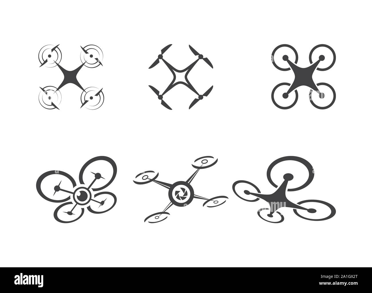 Modello Logo Drone, drone logo, Drone set di icone. I modelli di loghi di battenti fuchi, Drone Foto Logo Design Template, drone vettore logo design semplice, Illustrazione Vettoriale