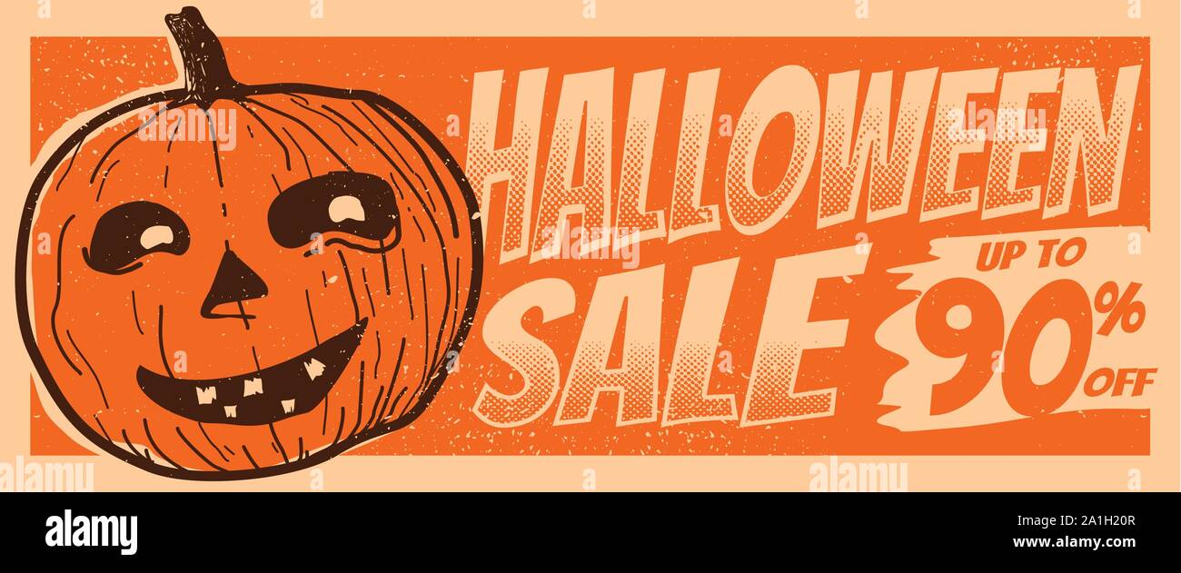 Halloween vendita fino al 90% di dimensione standard pop under banner web orange vintage antico in stile retrò illustrazione Illustrazione Vettoriale
