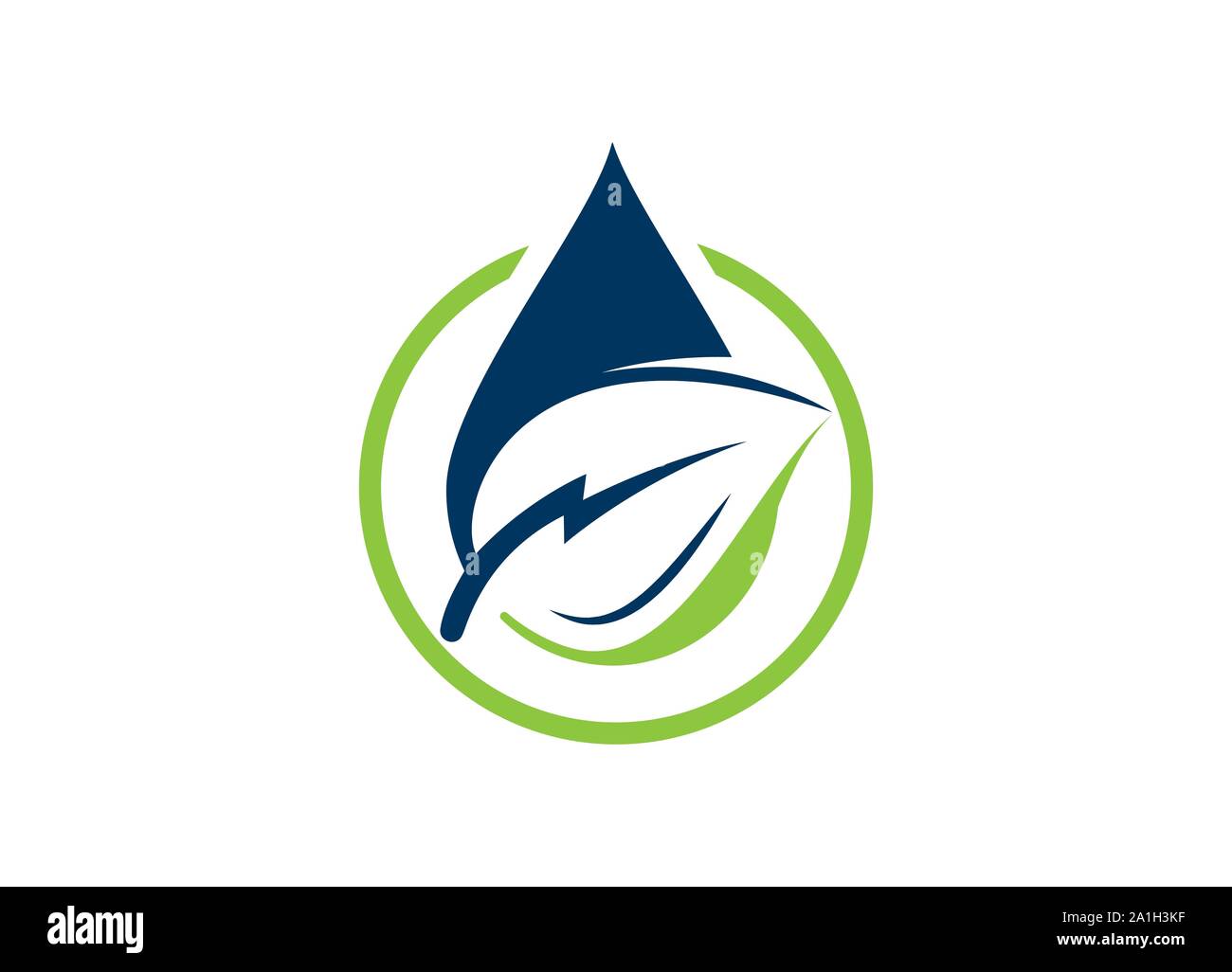 Green Power Energy Logo Design elemento, Thunder Logo foglia, lascia il vettore icona, creative a foglia verde modello logo, Eco icona foglia verde Illustrazione Vettoriale