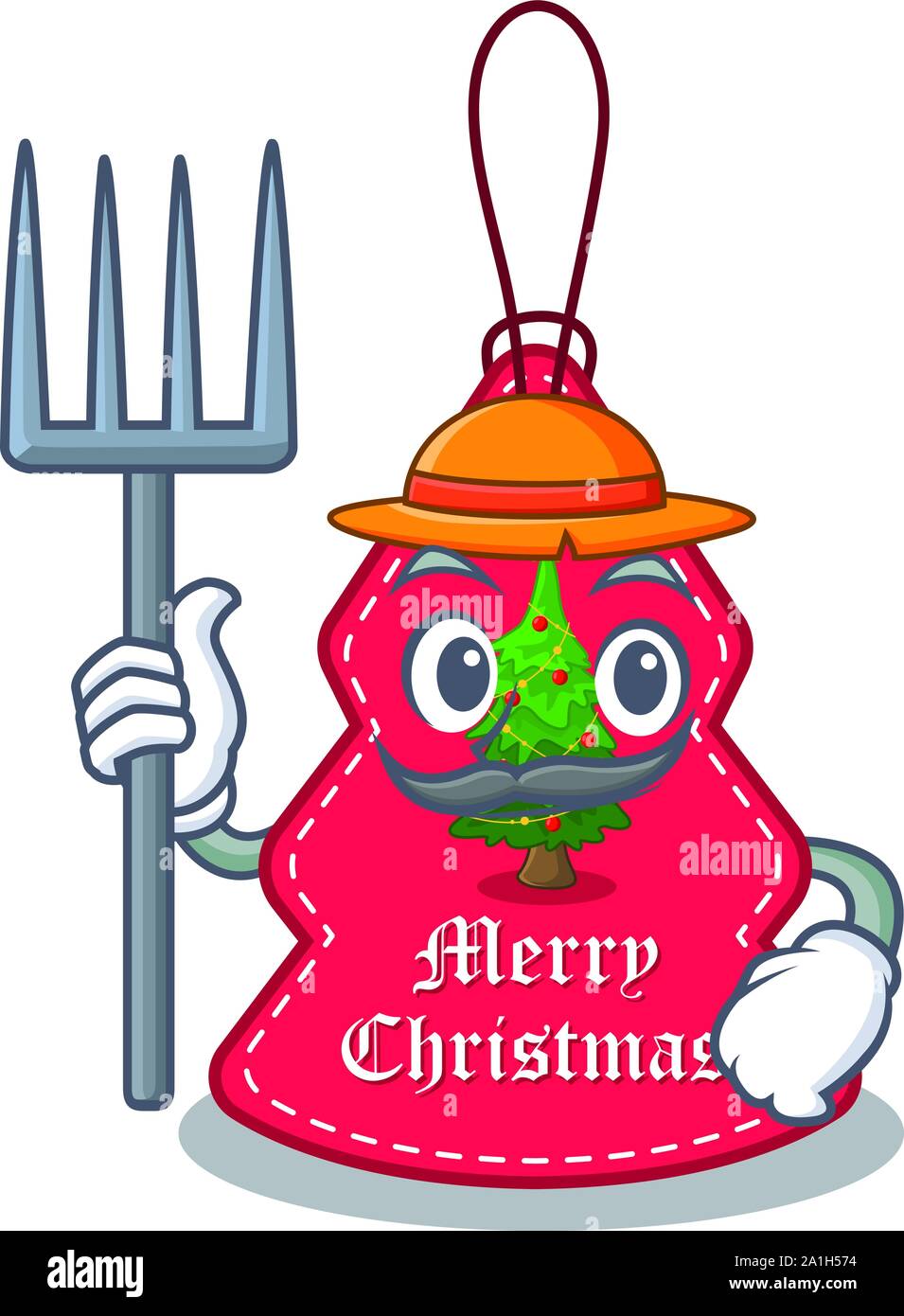 Agricoltore tag natale appeso isolato con il cartoon Illustrazione Vettoriale