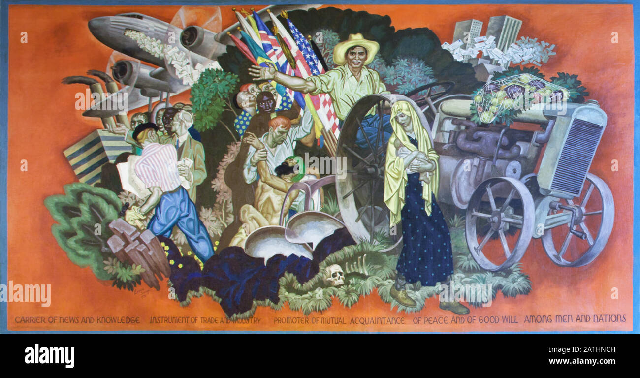 Supporto murale di notizie e di conoscenza, strumento di commercio e industria, promotore di conoscenza reciproca, di pace e di buona volontà fra gli uomini e le nazioni, da Eugenio Francesco Savage all'Ariel Rios Edificio Federale di Washington, D.C. Foto Stock