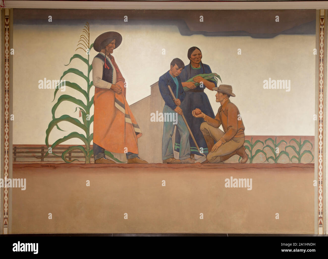 Murale Bureau of Indian Affairs: Indiani & insegnante, da Maynard Dixon presso il Dipartimento dell'interno edificio, Washington, D.C. Foto Stock