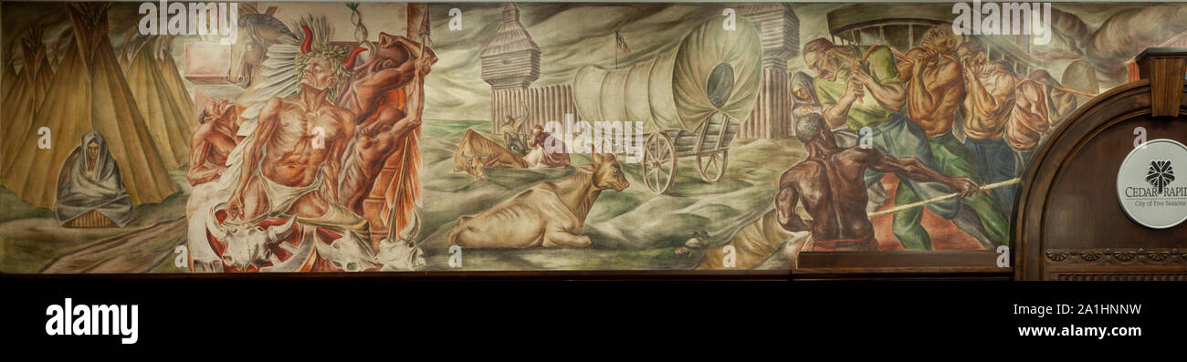 Apertura murale del Midwest, da Robert Francis Bianco alla costruzione federale & U.S. Courthouse, Cedar Rapids, Iowa Foto Stock