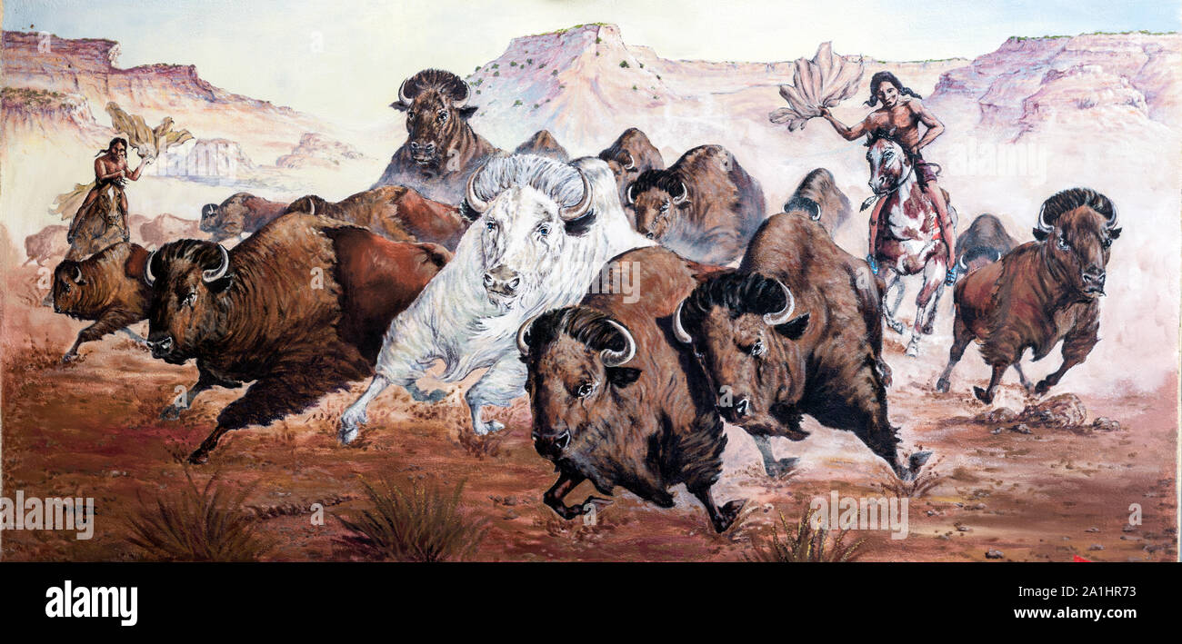 Murale fuori del famoso a livello regionale Cattleman's Steakhouse, che si trova sul vecchio ranch isolati a diverse miglia a nord della cittadina di Fabens, Texas Foto Stock