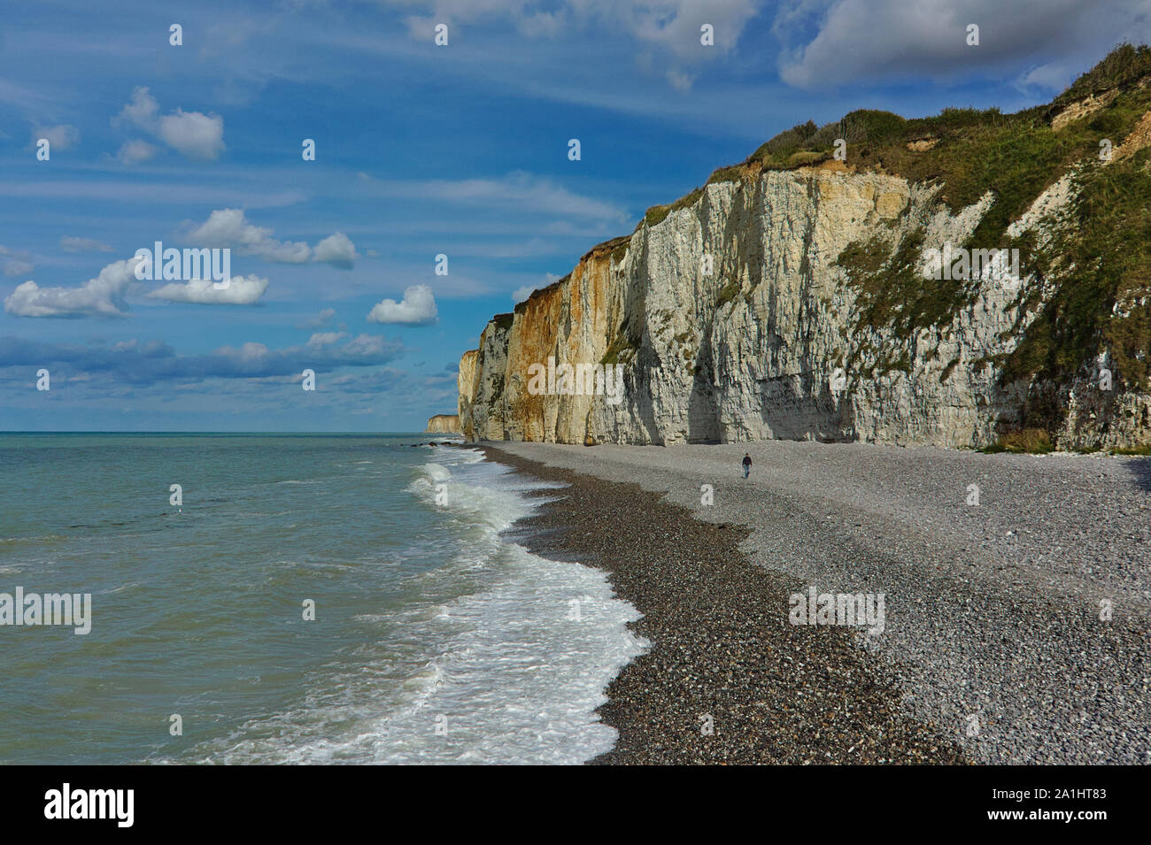 Lungomare di Veules-les-Roses, Normandia, Francia Foto Stock