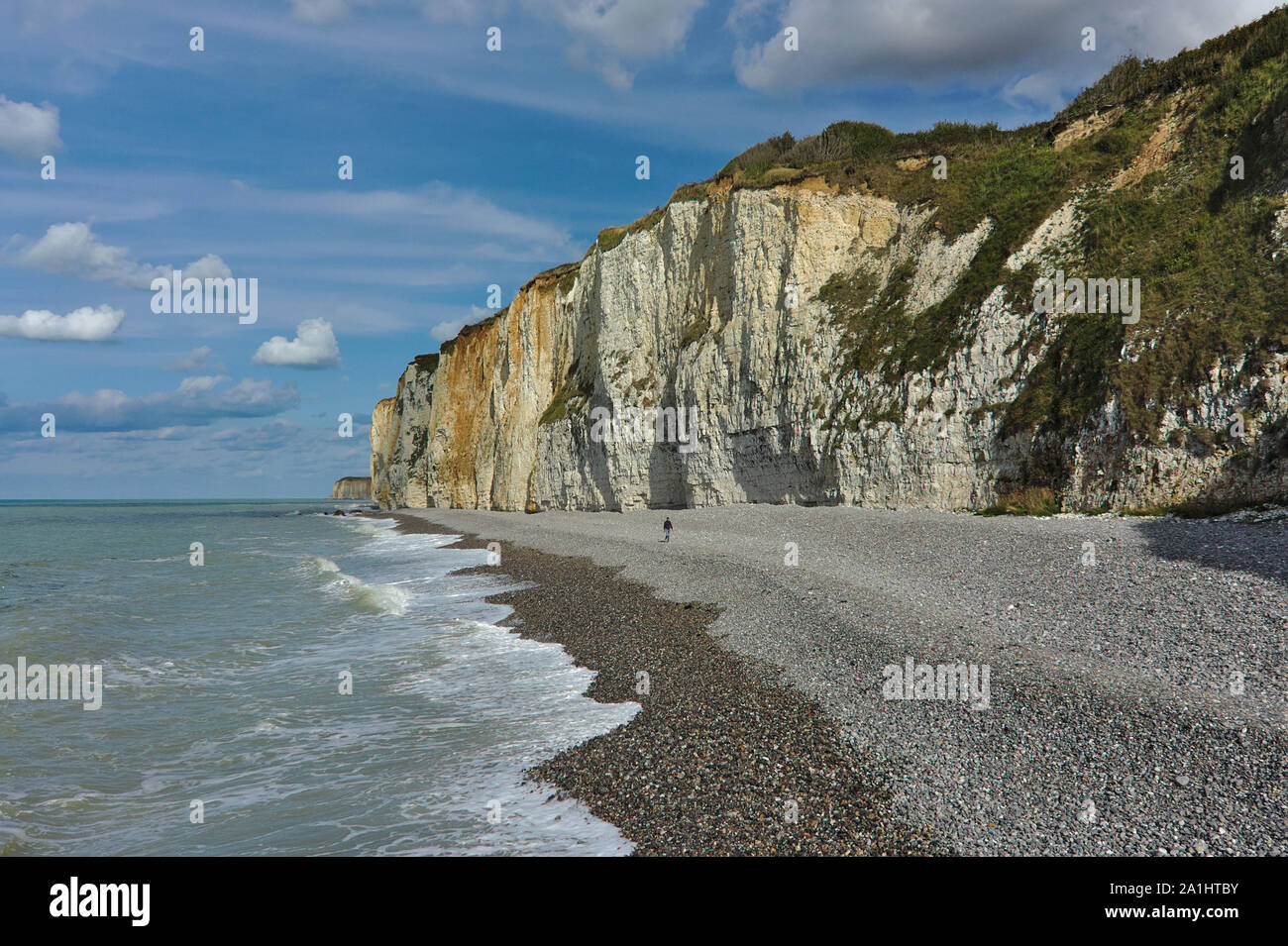 Lungomare di Veules-les-Roses, Normandia, Francia Foto Stock