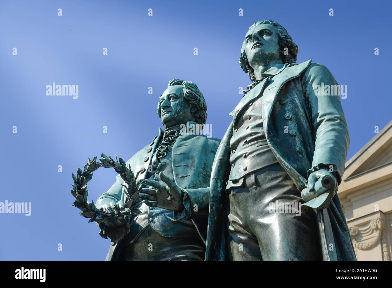 Goethe-Schiller-Denkmal, Theaterplatz, Weimar, Thüringen, Deutschland Foto Stock